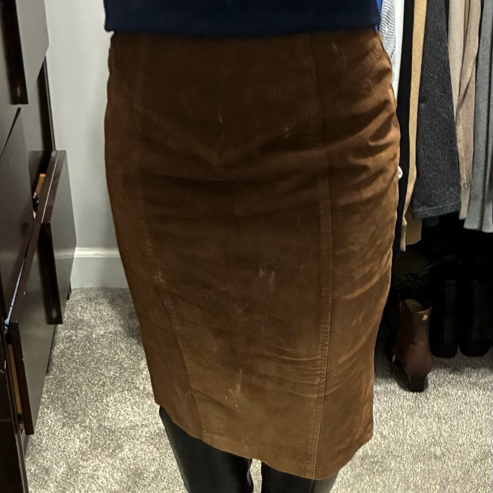Brown Genuine Suede Pencil Skirt